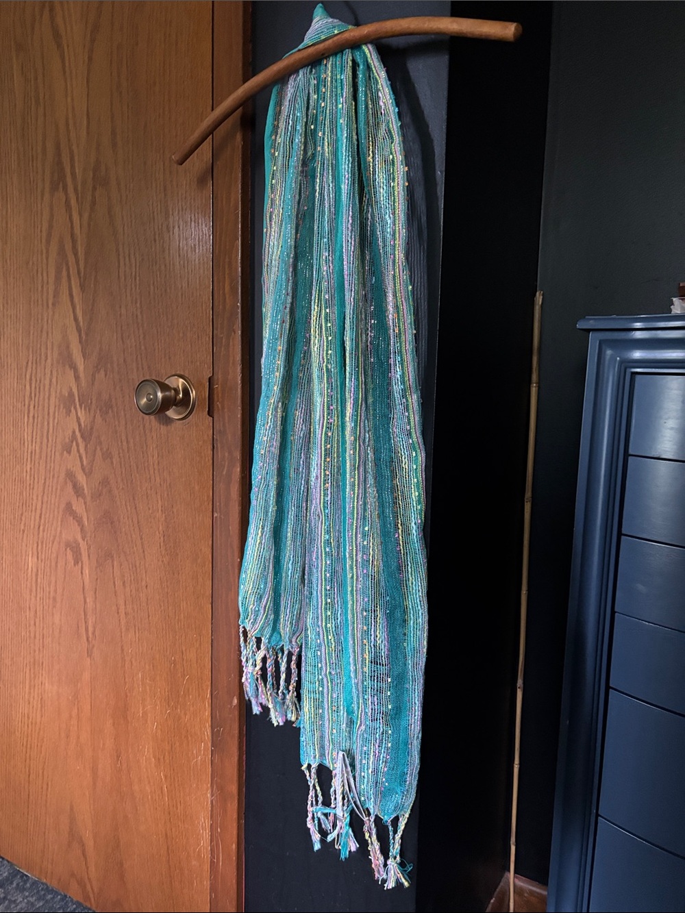 Teal & Aqua Scarf with silver Metallic Thread